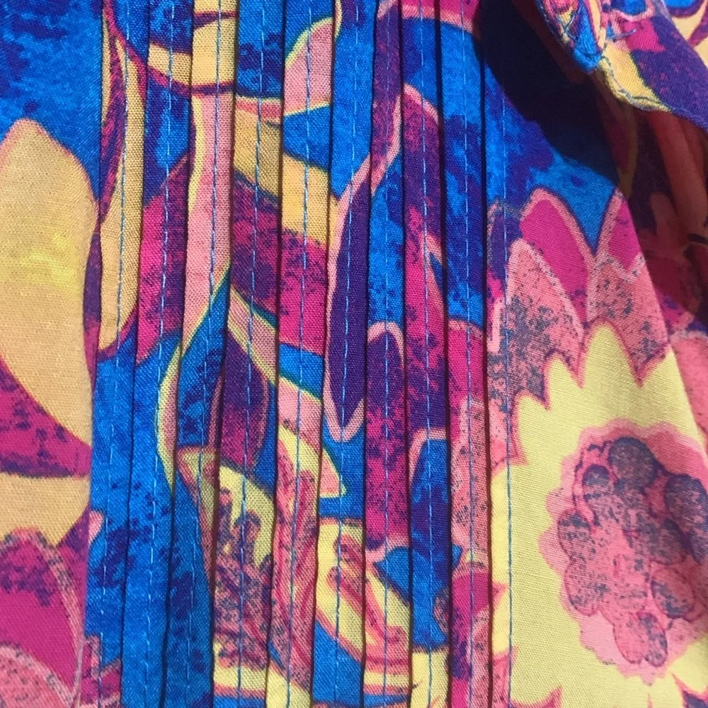 Terra & Sky Top 2X Blue Pink Yellow Floral Sleeveless Front Buttons Viscose - Picture 4 of 16